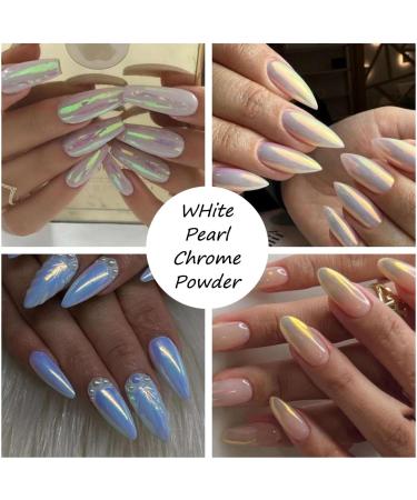 GZMAYUEN Pearl Chrome Powder - White Aurora Metallic Nail Pigment with 6 Eyeshadow Sticks - Buy Online on GoSupps.com