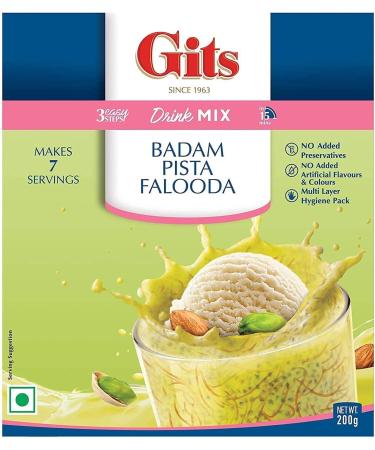Gits Falooda Mix Badam Pista Drink Mix 200g - Delicious Beverage-Cum-Dessert with Vermicelli Sweet Basil & Crushed Almonds & Pistachios - Ready in 3 Easy Steps Makes 7 Servings (Pack of 5) - Buy Online on GoSupps.com