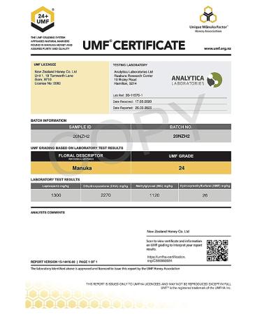 Buy New Zealand Honey Co. Raw Manuka Honey UMF 24+ | MGO 1122+ - 250g (8.8oz) - Buy Online on GoSupps.com