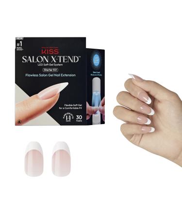 KISS Salon X-tend Starter Kit Press On-Nails Nail Glue included Pure Light White Medium Size Oval Shape 36 Ct.