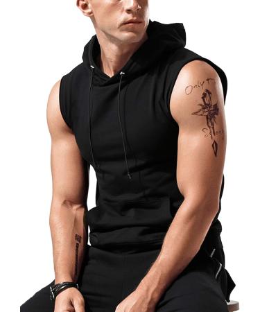 Babioboa Men's Tank Top Gym Hoodie - Sleeveless Fitness Bodybuilding Muscle Shirt with Pockets - Black L - Buy Online on GoSupps.com