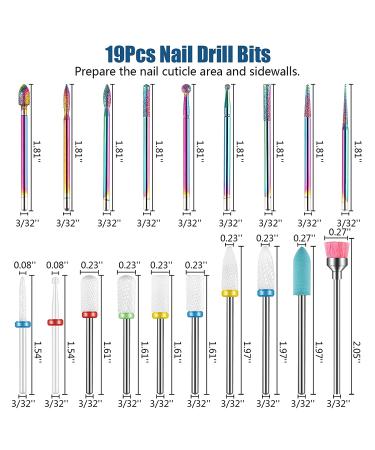 19pcs Nail Drill Bits Set | Diamond & Ceramic Electric File Kit for Acrylic Gel Nails | Manicure Pedicure Tools - Buy Online on GoSupps.com