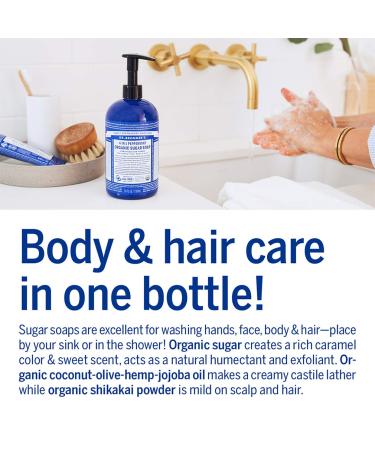 Dr. Bronner's Organic Peppermint Sugar Soap 12 oz - 4-in-1 Cleansing for Hands, Body, Face & Hair - Vegan & Non-GMO - Made with Organic Oils, Sugar & Shikakai Powder - Buy Online on GoSupps.com