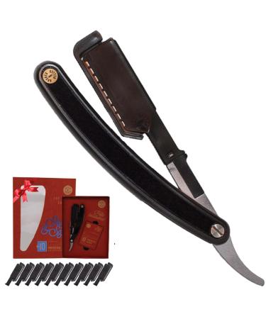 Homie Patented Straight Edge Razors for Men Close Shaving Razor for Beard with 11 Disposable Blades Easy to Use and Replace Single Edge Razor Blades with Protective Layer & Safety Lock - Black Premium Straight Razor | Black with 10 Heads