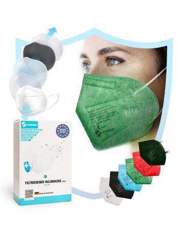 Virshields FFP2 Mundschafts Mask - PFE 94% VFE 99.99% EN 149: 2001+A1: 2009 5 layers 10-2000 pieces filtering made in EU choice of color - breathing mask protective mask half mask 1 piece (50 pack)Green