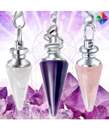 Fortune-telling watch X3 made of rock crystal amethyst and pink quart in cone shape radiesthesia pendulum made of natural stone 3 pieces