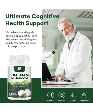 Lions Mane & Turkey Tail Mushroom Capsules with Cordyceps & Reishi - Brain Support & Immune Health - 60 Count - USA Made - Buy Online on GoSupps.com