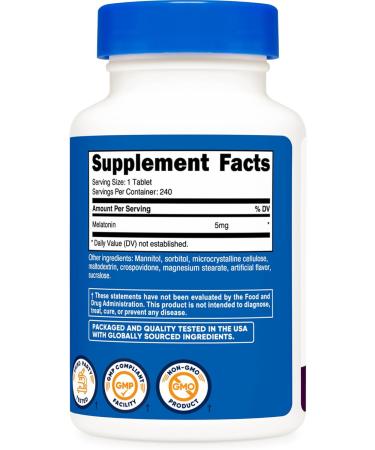 Nutricost Melatonin 5mg 240 Fast Dissolve Tablets (Mixed Berry Flavor) - Non-GMO Gluten Free - Buy Online on GoSupps.com