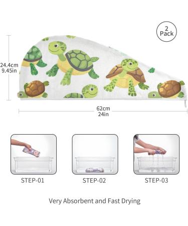 Buy Cute Turtles Hair Towel 2 Pack | Super Absorbent Quick Dry Hair Turbans for Women & Girls - Buy Online on GoSupps.com