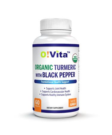 O!VITA Organic Turmeric with Black Pepper Supports Joint Heart and Immune Health (60 USDA Organic Non-GMO Vegan Tablets)