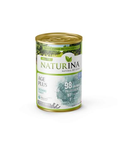 NATURINA - Elite Moist Age Plus for Adult Dogs Turkey with Turmeric and Green Tea Grain Free for Shiny Coat and Eye Well-Being for All Sizes Made in Italy 12 Cans of