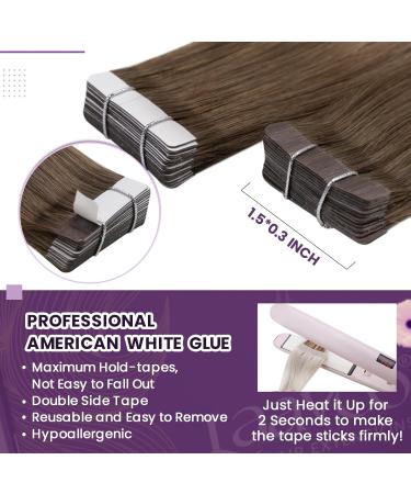 LAAVOO Real Hair Tape Extensions - Brown Balayage 40cm Skin Weft | 20PCs Ombre Tape Extensions #6/8/14 - Buy Online on GoSupps.com