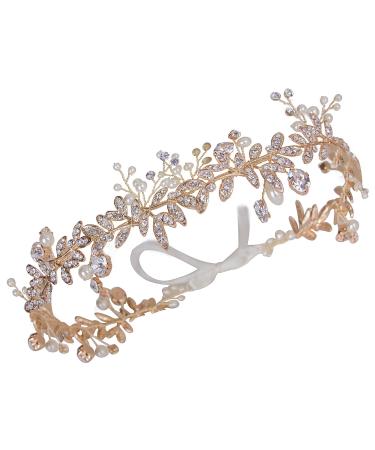 CROWN GUIDE Rhinestones Headband 20s Bridal Headpiece 1920s Flapper Accessories for Women Wedding Brides Gold