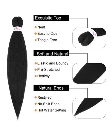 Pre-stretched 26 Inch Black Synthetic Braiding Hair 8 Pack - EZ Braid Soft Texture for Knotless Yaki Style , Wet and Wavy - Perfect for Braiding - Buy Online on GoSupps.com