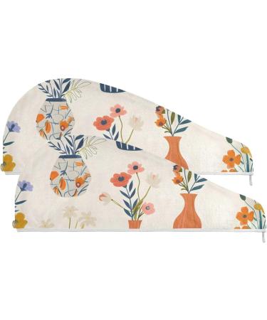 Super Absorbent Hair Towel 2 Pack | Quick Dry Hair Turbans with Button Twisty Wrap | Beautiful Bouquets Design for Women & Girls - Buy Online on GoSupps.com