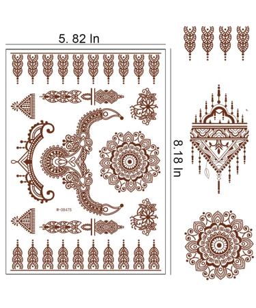 Brown Henna Temporary Tattoo Stickers - 6 Sheets Luxury Mandala Flower Design - Buy Online on GoSupps.com