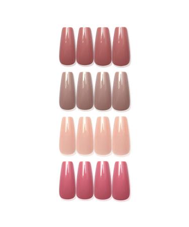 Laza 96 PCs Colorful Fake Nails 4 Sack Long Ballet Ballerina Sarg Lotus Pink Nude Champagner Full Cover Lange UV Coat Artificial Acrylic nails - Lotus Cinnamon