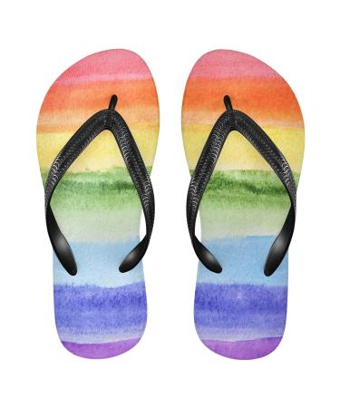 Mnsruu water-colored rainbow flip-flop flops flip sandals slippers hotel spa bedroom travel M for men and women Large multi-colored