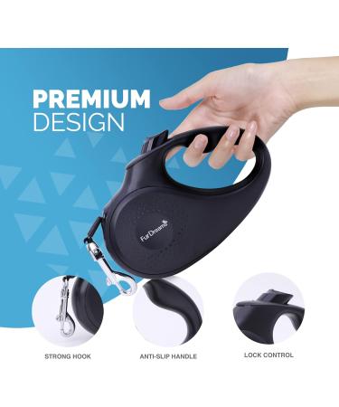 FurDreams Retractable Dog Lead - Anti-Tangle Nylon Tape Leash with Lock Button, Comfortable Handle - 5m Extendable, Heavy Duty for Medium Dogs Up to 25kg - Black - Buy Online on GoSupps.com