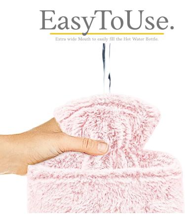 Qomfor Hot Water Bottle with Fluffy Faux Fur Cover - 1.8L Large - Pink | Pain Relief for Neck, Shoulders, Hands, Feet - Cosy Nights - Buy Online on GoSupps.com