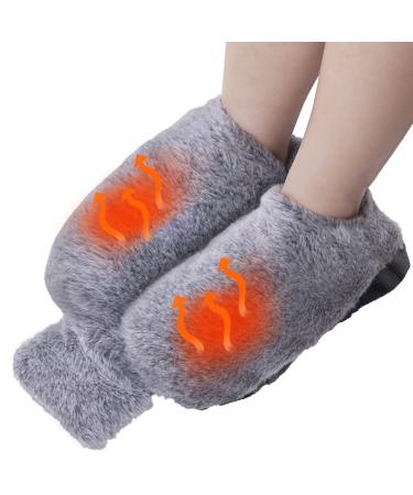 WARMTUYO Heated Foot Warmer 2 Litre Hot Water Bottle with Soft Plush Cover Foot Warmers Hand Warmer for Men and Women Durable Anti-Slip Sole Hot Water Bottle Pouch for Pain Relief A-Grey