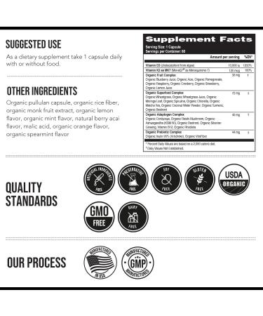 Organic Plant D3 + K2 | 10000 IU D3 + 120 mcg K2 as All-Trans MK7 from MenaQ7 - 100% Whole Food Raw & Vegan | Enhanced Digestion with Prebiotic & Superfood Complex D3 from Organic Algae (60 Count) - Buy Online on GoSupps.com