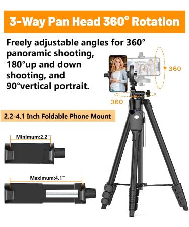 Professional 60 Camera Tripod with Phone Mount & Remote | Aluminum Portable Stand with Travel Bag | Compatible with Phone, Camera, Projector, DSLR | 5-Section Tripod - Buy Online on GoSupps.com