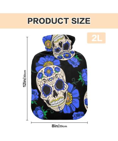 Hot Water Bottles with Sugar Skull & Blue Flowers Cover - 2L Pain Relief Bag for Women Girls & Kids | International Shipping - Buy Online on GoSupps.com