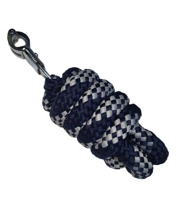 Brama-West Lead Rope Soft & Thick - Tie Rope for Horses Ponies Shetlands - Panic Hook - approx. 180cm - Navy/Silver