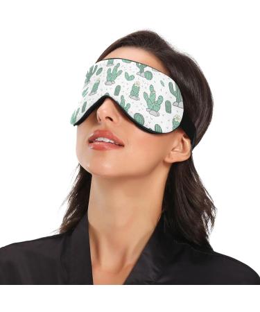 Adjustable Light Blocking Eye Mask for Deep Sleep - Breathable & Comfortable - Ideal for Travel, Yoga, Meditation - Men & Women - Cartoon Cactuses Design - Buy Online on GoSupps.com