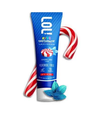 LOL Kids Fluoride-Free Toothpaste | Nano Hydroxyapatite Probiotics Vitamins A C E | Remineralizing | Safe if Swallow Natural Whitening No SLS | Vegetable-Based Foaming Agent (Peppermint Candy) Peppermint Candy 3.5 Ounce (Pack of 1)