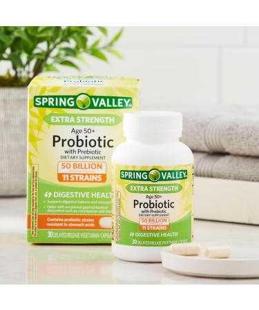 Probiotic | Age 50+ | 50 Billion CFU 11 Strains 30 Capsules | Daily Probiotic Supplement | for Adults 50+ | Spring Valley + Vsl Sticker - Buy Online on GoSupps.com