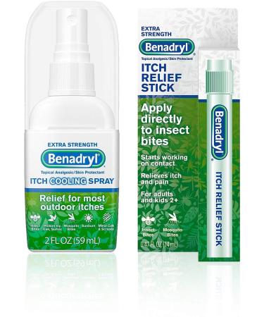 Benadryl Extra Strength Cooling Anti-Itch Spray 2 fl. Oz and Benadryl Extra Strength Itch Relief Stick 0.47 fl. oz, Both with Diphenhydramine 1 ea