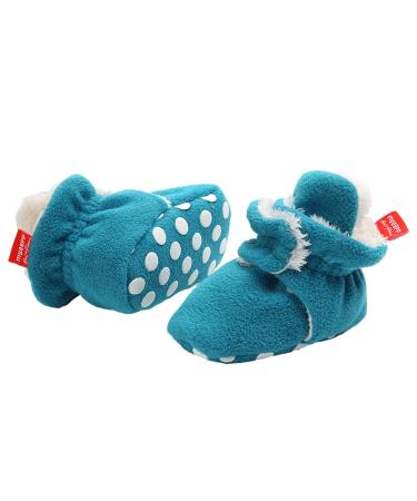 EDOTON Unisex Newborn Winter Boots Warm Stripe Bootie Non-Slip Sole Soft Stay On Ajustable Bootie Sock 12-18 Months Blue