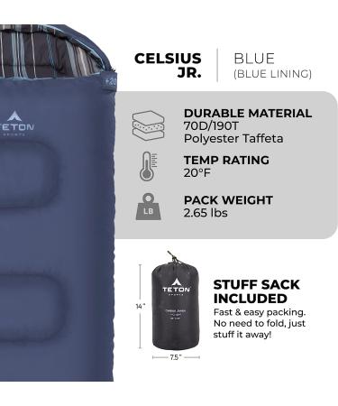 TETON Sports Jr Sleeping Bag for Boys, Girls & Kids - 20F & 0F Options - Camping Accessory for Sleepover, Cabins, RV - Blue Liner - Buy Online on GoSupps.com