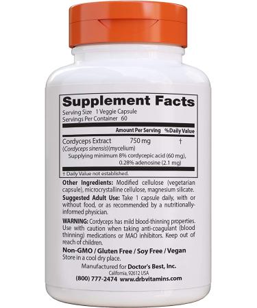 Doctor's Best Ultra Cordyceps 750 mg - 60 Veggie Caps for Energy & Vitality - Buy Online on GoSupps.com