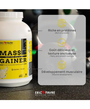 MASS GAINER NATIVE PROTEIN - Bi-Source Protein and Carbohydrates Rapid Mass Gaining Weight Gain and Muscle Mass - Eric Favre - Chocolate 1 kg - Buy Online on GoSupps.com