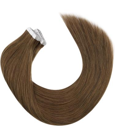 Moresoo 16 Inch Chestnut Brown Tape in Human Hair Extensions, 20 Pieces/50g - #8 Brown Real Hair Extensions - Buy Online on GoSupps.com