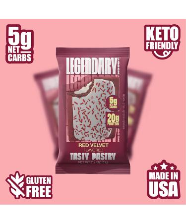 Legendary Foods Red Velvet Tasty Pastry 20g Protein Bar | Low Carb Gluten Free Keto Snacks | No Sugar Added On-The-Go Breakfast | High Protein Keto Food (8-Pack) - Buy Online on GoSupps.com