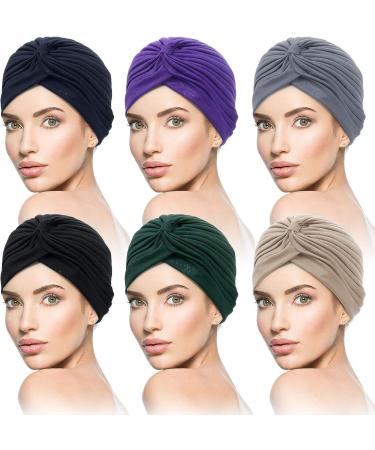 6-Piece Multicolor Soft Turban Head Wrap Set for Women - Pleated Beanie Cap Collection - Buy Online on GoSupps.com
