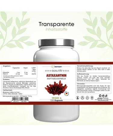 Biotary Astaxanthin 12mg - Vegan Super-Antioxidant Softgel Capsules with Vitamin E | 120 High Bioavailability Pills - 8 Month Supply - Buy Online on GoSupps.com