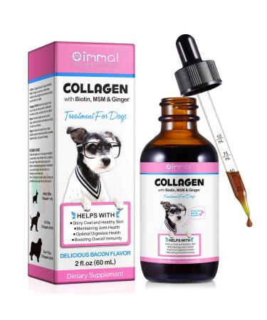 Liquid Collagen for Dogs - Shiny Coat & Healthy Skin Joint Support Digestive Health - Delicious Bacon Flavor 2fl oz(60ml)