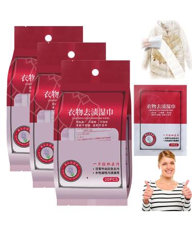 Gienslru Clothes Stain Removal Wipes 20 Pack Stain Remover - Individual Wrapped Cleaning Wipes - No Dry Cleaning Food Grease Coffee Off Laundry Underwear Fabric (3pcs)