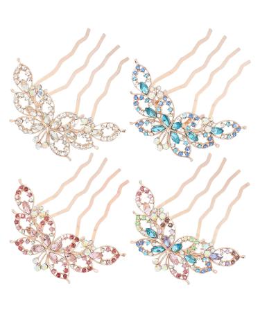 4 Pack Luxury Jeweled Gems Crystal Rhinestone Butterfly Hair Combs for Women - Sparkly Glitter Metal Side French Twist Barrettes - Buy Online on GoSupps.com