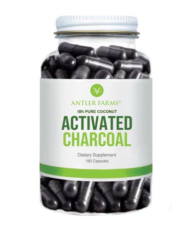Antler Farms - 100% Pure Organic Coconut Activated Charcoal, 180 Capsules 260mg - Wild Harvested, Virgin Coconut Shell, USP Food Grade, Steam Activated, Ultra Fine - Buy Online on GoSupps.com