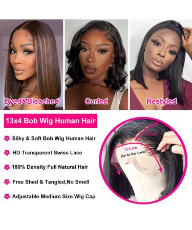 Dheridy 180% Density 13x4 HD Lace Front Bob Wig 12 Inch - Straight Human Hair Pre Plucked Short Wig for Black Women - Buy Online on GoSupps.com