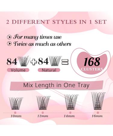 168 Pcs Colored Lash Clusters: Natural+Volume C-Mix | DIY Eyelash Extensions Kit with 2 Styles | Super Thin Band, Soft and Easy to Wear - Buy Online on GoSupps.com