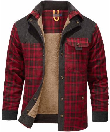 Yihaojia Men's Long Sleeve Sherpa Lined Shirt Jacket Plaid Fleece Coats Heavyweight Thermal Button Up Winter Work Outwear Red#69 X-Large - Buy Online on GoSupps.com