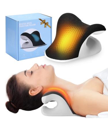 Liipoo Heated Neck Stretcher with Magnetic Therapy Pillowcase, Neck and Shoulder Relaxer Chiropractic Pillows, Cervical Traction Device for Relieve TMJ Headache Muscle Tension Spine Alignment Black